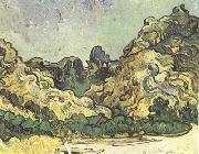 Vincent Van Gogh Mountains at Saint-Remy with Dark Cottage (nn04) oil painting